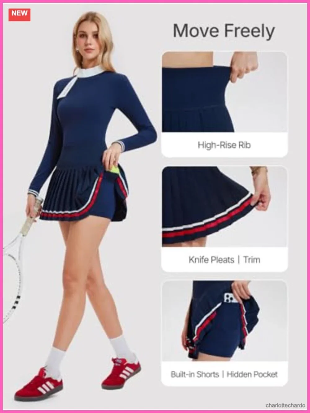 2 Piece Tennis Skirt Set Golf Outfit Zip Back Top Pleated Skort with Pockets